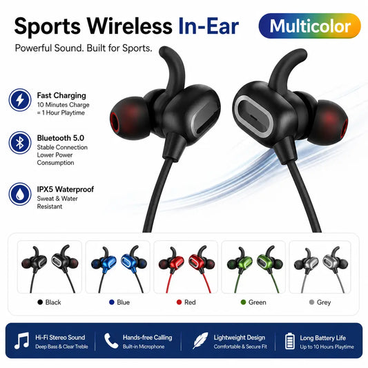 Wireless Neckband Bluetooth 5.0 Headphone Wireless Headset With Heavy Bass Stereo Earphones High Quality Magnetic Attraction Intelligent Noise Reduction Cancelling Sports Headset