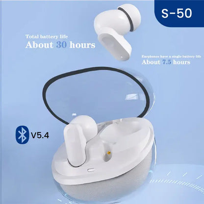 S50 TWS Wireless Bluetooth Earbuds V5.4 | Touch Control | Hi-Fi Stereo Sound | 30H Battery Backup | Charging Case