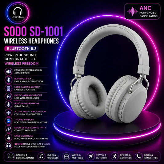 🎧 SODO SD-1001 Wireless Bluetooth 5.3 Headphones UzairStore