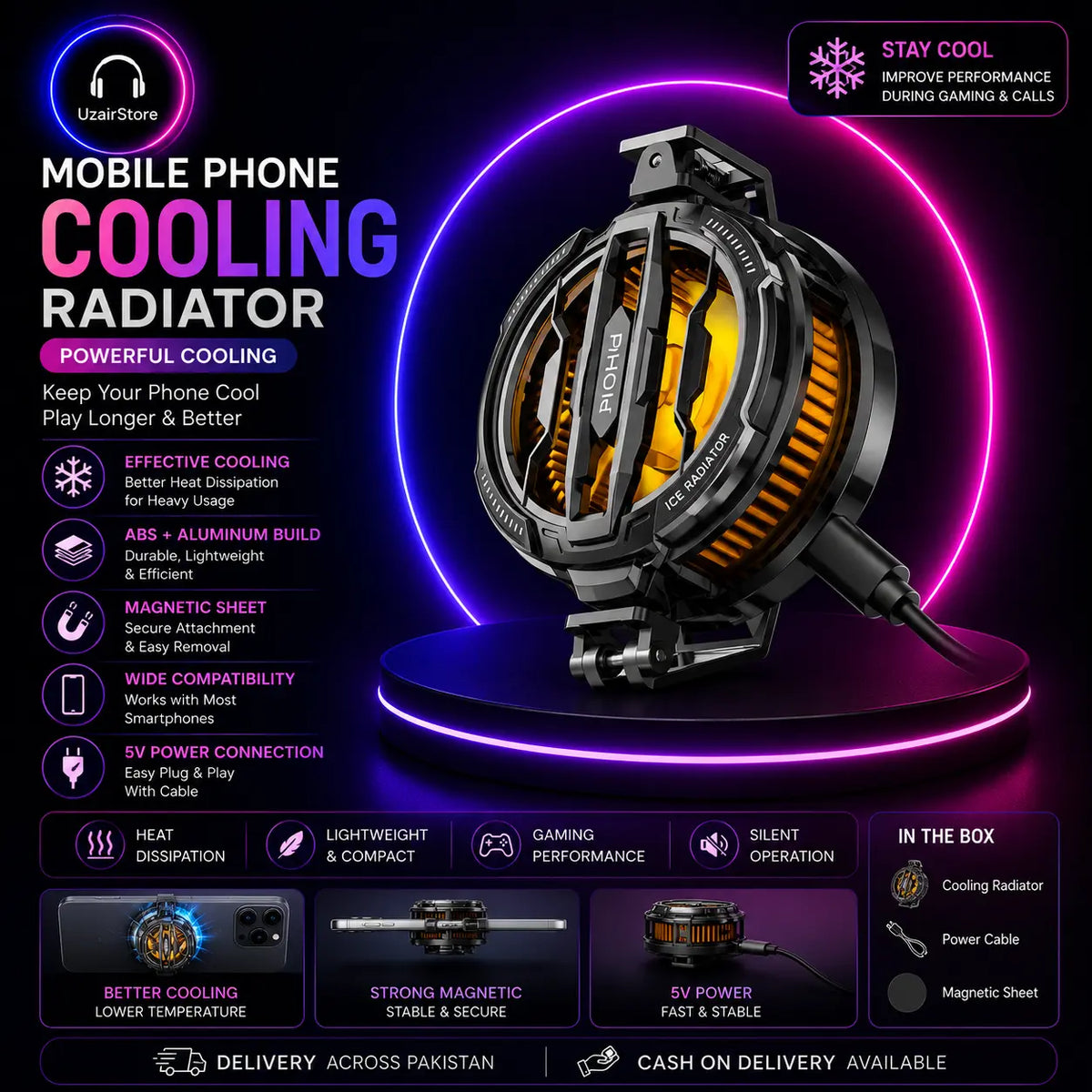 ❄️ Premium Mobile Phone Cooling Radiator – Black ❄️ UzairStore