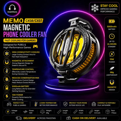 ❄️🎮 MEMO CX08/CX07 Magnetic Phone Cooler Fan – Yellow 🎮❄️ UzairStore