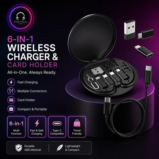 6-in-1 Wireless Charger & Card Holder Black