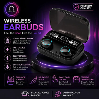 🎧 Black Long-Lasting Battery Wireless Earbuds UzairStore