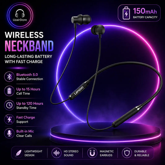 🎧 Black Lenovo Wireless Neckband UzairStore