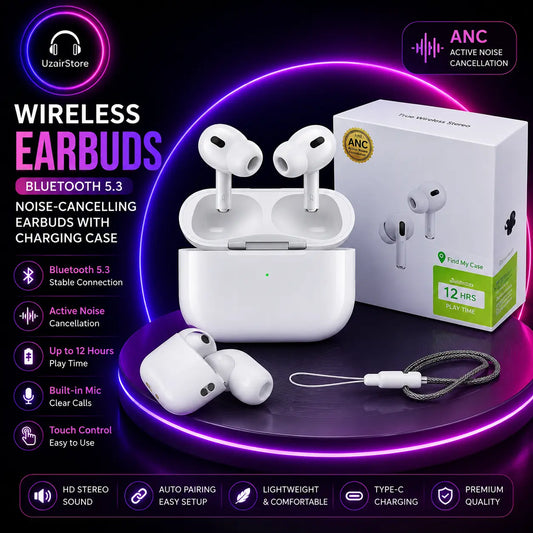 🎧 White Bluetooth 5.3 Noise-Cancelling Earbuds UzairStore