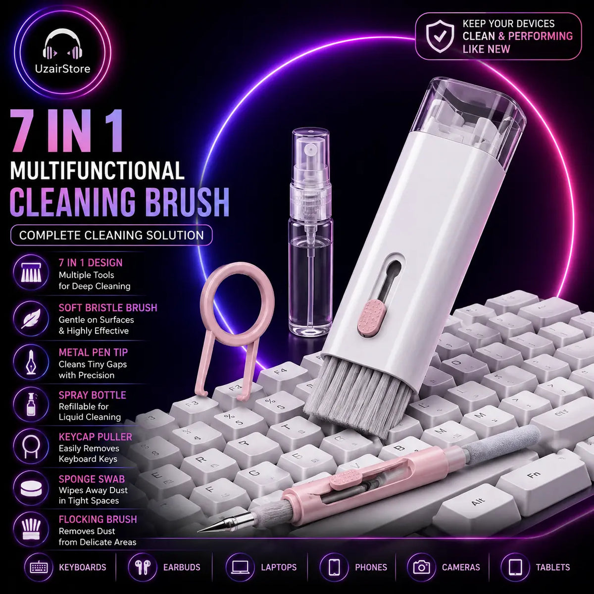 🧹 7-in-1 Electronic Cleaner Kit for Laptops &amp; AirPods UzairStore