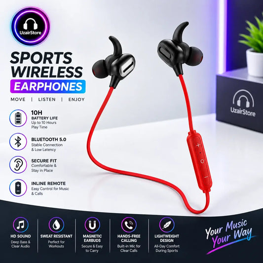 Wireless Neckband Bluetooth 5.0 Headphones with Heavy Bass & Magnetic Attraction | UzairStore
