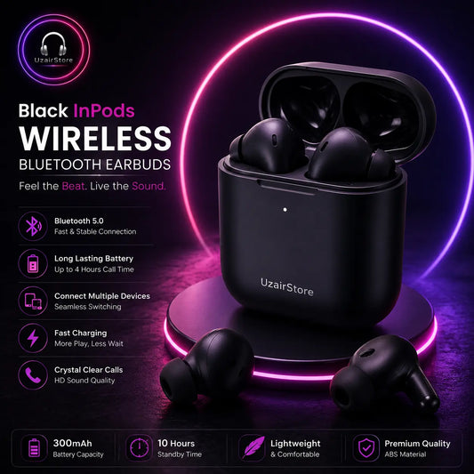 🎧 Black InPods with Wireless Bluetooth UzairStore