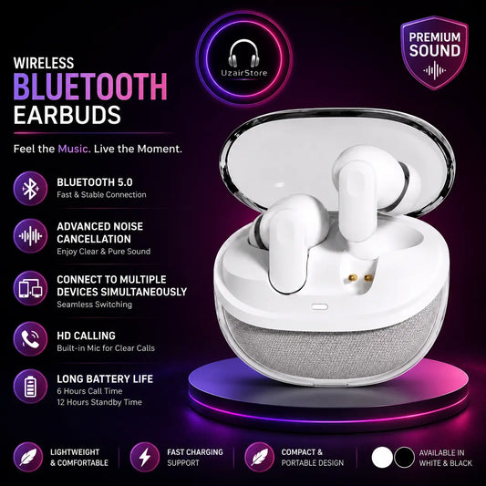 S50 TWS Wireless Bluetooth Earbuds V5.4 | Touch Control | Hi-Fi Stereo Sound | 30H Battery Backup | Charging Case