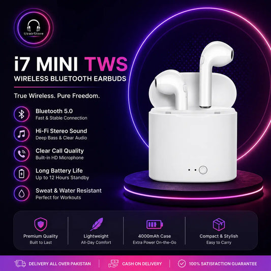 i7 TWS Wireless Bluetooth Earbuds with Charging Case | Stereo Sound | Built-in Mic | Lightweight Earphones