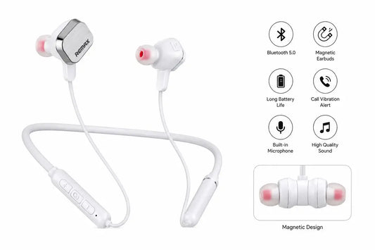 REMAX Wireless Neckband Earphones – Bluetooth Stereo Headset with Magnetic Earbuds