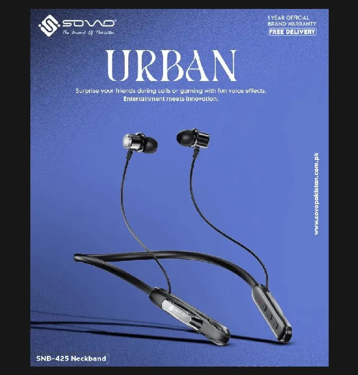 Black Wireless Neckband SOVO Urban SNB-425 Magnetic Touch Neckband
